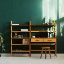 Compact Home Office Set, Bookcase Desk 100 cm With Drawers & Mid 74 cm, Century Modern, Handmade Furniture