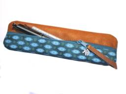 Turquoise Diamond Pencil Case Leather & Fabric Case, Fabric, Diamonds - thumbnail 1