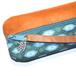 Turquoise Diamond Pencil Case Leather & Fabric Case, Fabric, Diamonds - thumbnail 2