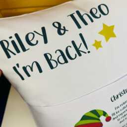 Personalised Elf Is Back Cushion, Christmas Pocket Eve Gift Cushion - thumbnail 3