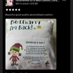 Personalised Elf Is Back Cushion, Christmas Pocket Eve Gift Cushion - thumbnail 2