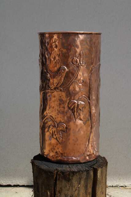 Handmade Copper Umbrella Stand Sparrows On Branches - image 1