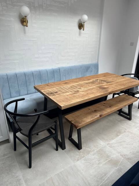 Baby Blue Fabric , Fluted Backbanquette Bench Booth Seating Kitchen, Bar Kitchen Seating Restaurant Contract Furniture - image 1
