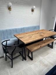 Baby Blue Fabric , Fluted Backbanquette Bench Booth Seating Kitchen, Bar Kitchen Seating Restaurant Contract Furniture - thumbnail 1