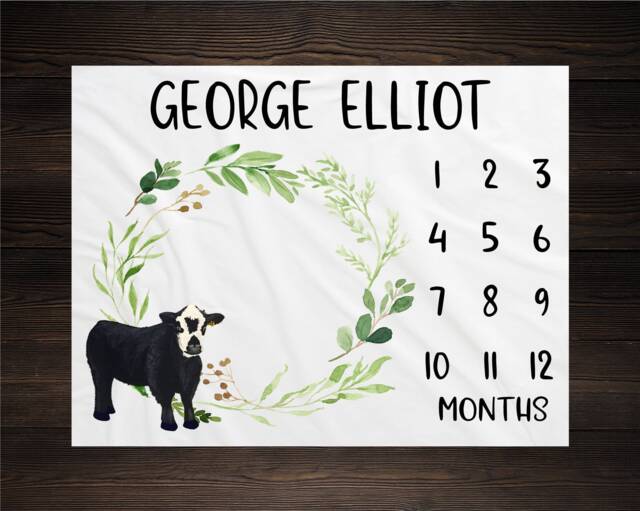 Cow Milestone Blanket Month Baby Growth Tracker Soft Shower Gift Newborn Boy Watch Me Grow Farmer Country - image 1