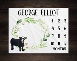 Cow Milestone Blanket Month Baby Growth Tracker Soft Shower Gift Newborn Boy Watch Me Grow Farmer Country - thumbnail 1