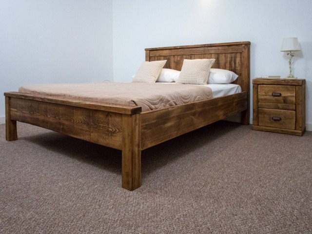 The Oxford Bed Frame Chunky Reclaimed Pine Wood With Low End Footboard All Sizes Available Free UK Delivery Extra Thick 4.5cm Slats - image 1