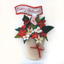 Felt Christmas Flower Pot Decoration Poinsettia & Holly Gift - thumbnail 1