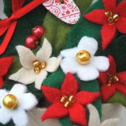 Felt Christmas Flower Pot Decoration Poinsettia & Holly Gift - thumbnail 2
