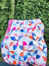 Floral Music Twin Quilt Hot Pink Orange Patchwork Lap Throw - thumbnail 1