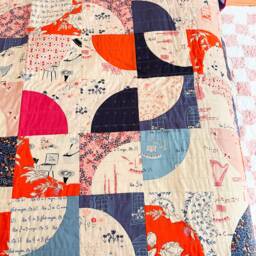 Floral Music Twin Quilt Hot Pink Orange Patchwork Lap Throw - thumbnail 4