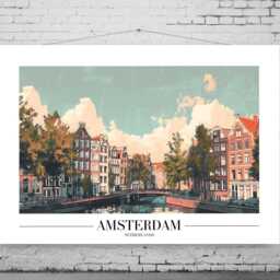 Amsterdam - Landscape - Abstract Art City Location Wall Print Gift Idea Bespoke Poster A5 A4 A3 Framed Or Unframed - thumbnail 2