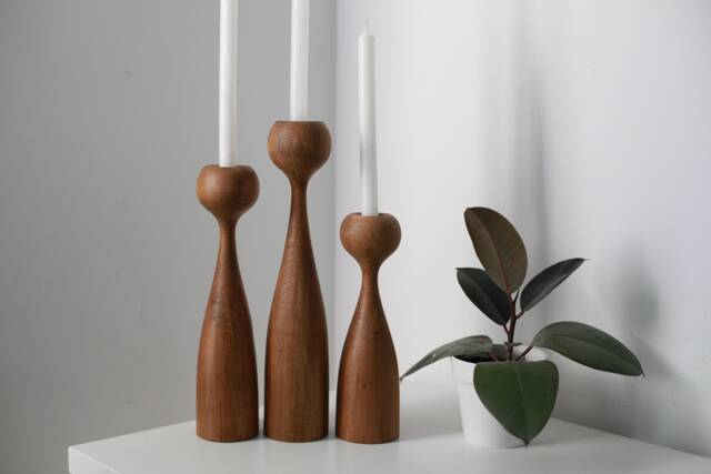 Handmade Wooden Candlestick Set Scandinavian Table Decor - image 1