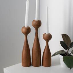 Handmade Wooden Candlestick Set Scandinavian Table Decor - thumbnail 3