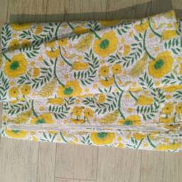 Yellow Floral Indian Handmade Kantha Quilt , Kantha Bedspread, Blanket Coverlet , Throw Size-Multi - thumbnail 4