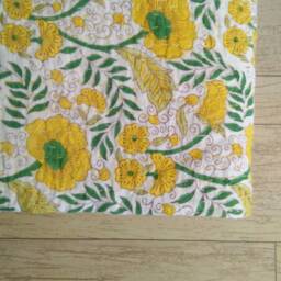 Yellow Floral Indian Handmade Kantha Quilt , Kantha Bedspread, Blanket Coverlet , Throw Size-Multi - thumbnail 2