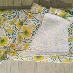 Yellow Floral Indian Handmade Kantha Quilt , Kantha Bedspread, Blanket Coverlet , Throw Size-Multi - thumbnail 3