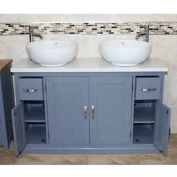 Grey Painted Bathroom Vanity Unit 123cm Wide With White Quartz Top & Ceramic Basin Set 402Gwqcbcx2 - thumbnail 3