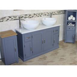 Grey Painted Bathroom Vanity Unit 123cm Wide With White Quartz Top & Ceramic Basin Set 402Gwqcbcx2 - thumbnail 1