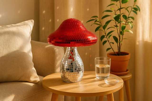 Mirrored Mosaic Disco Mushroom - Funky Retro Decor Personalised Option - image 1