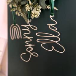 Personalised Wire Name Christmas Ornament Handmade Velvet Ribbon Decoration