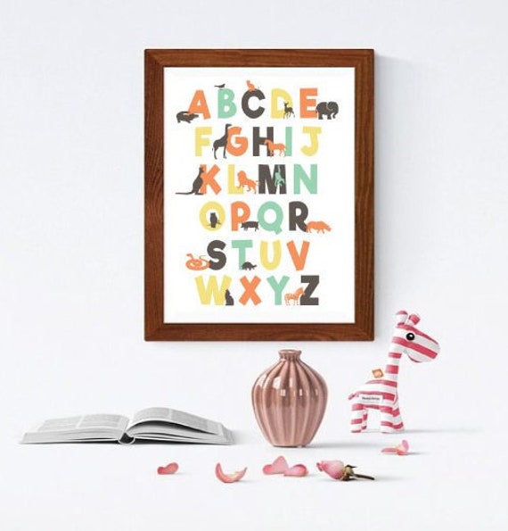 Abc Nursery Printable, Alphabet Wall Art, Decor, Animal Poster, Kids Room Playroom - image 1