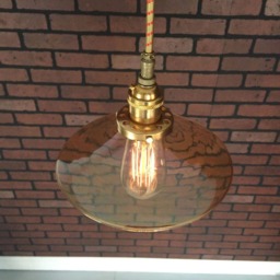 "Industrial Pendant Light -Brass 8"" Flat Amber Glass Shade With Patented ""Hula Electrical Connectors" - thumbnail 3