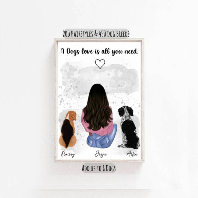 Personalised Dog & Owner Print, Dog Portrait, Dog Print, New Gift, Dog Memorial Print, Personalised Pet Mum Gift - image 1