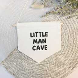 Little Man Cave Pennant Sign, Bedroom Wall Hanging, Playroom Canvas Banner, Gift For Him, Boy's Room - thumbnail 2