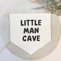 Little Man Cave Pennant Sign, Bedroom Wall Hanging, Playroom Canvas Banner, Gift For Him, Boy's Room - thumbnail 3