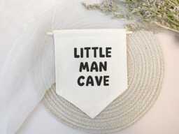Little Man Cave Pennant Sign, Bedroom Wall Hanging, Playroom Canvas Banner, Gift For Him, Boy's Room - thumbnail 1