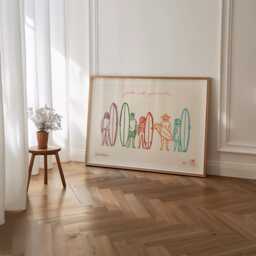 Surfer Line Up Art Print, Colourful Beach House Decor - thumbnail 2
