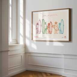 Surfer Line Up Art Print, Colourful Beach House Decor - thumbnail 3