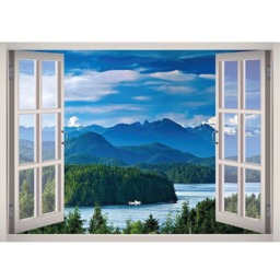 Lake Mountain View Wall Decal - Landscape Art Mountains 3D Window Nature Frame Decor - thumbnail 2