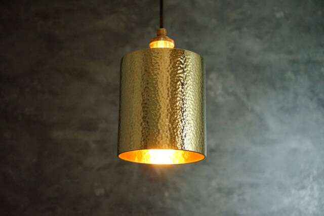 Kitchen Brass Pendant Light, Hammered Cylindric Ceiling Light Lampshade - image 1