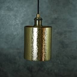 Kitchen Brass Pendant Light, Hammered Cylindric Ceiling Light Lampshade - thumbnail 2