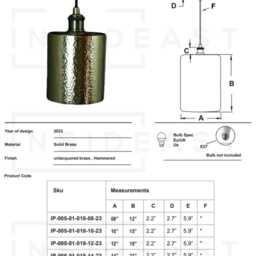 Kitchen Brass Pendant Light, Hammered Cylindric Ceiling Light Lampshade - thumbnail 4
