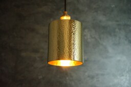 Kitchen Brass Pendant Light, Hammered Cylindric Ceiling Light Lampshade - thumbnail 1