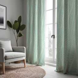 Light Green Leaf Curtains, Modern Botanical Fern Pattern Drapes, Custom Made Window Panels For Living Room Or Bedroom Decor - thumbnail 4