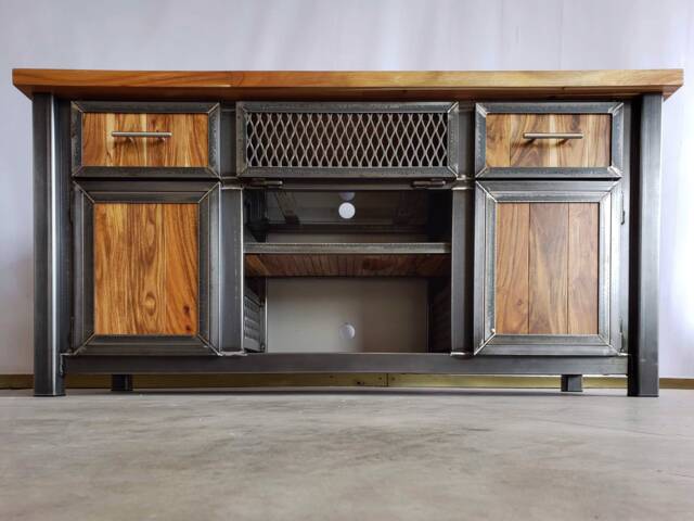 Teak Media Console - Modern Industrial Console Table Entertainment Center - image 1