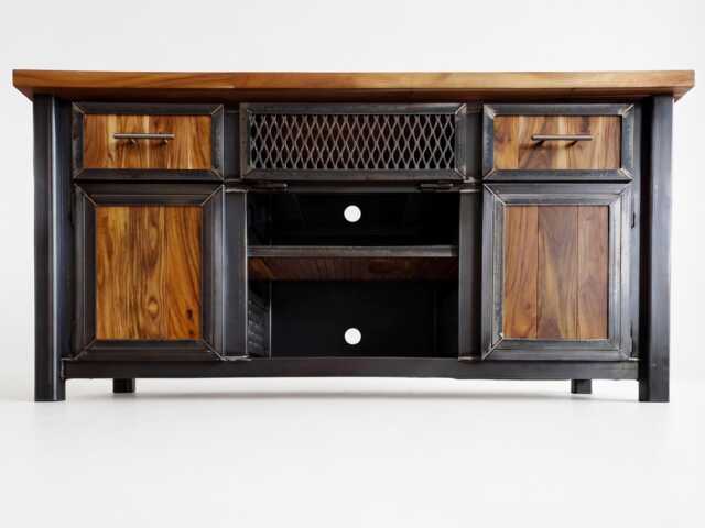 Teak Media Console - Modern Industrial Console Table Entertainment Center - image 1