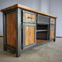 Teak Media Console - Modern Industrial Console Table Entertainment Center - thumbnail 2