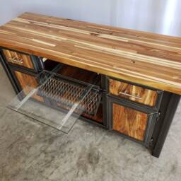 Teak Media Console - Modern Industrial Console Table Entertainment Center - thumbnail 4