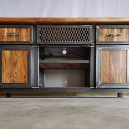 Teak Media Console - Modern Industrial Console Table Entertainment Center - thumbnail 2