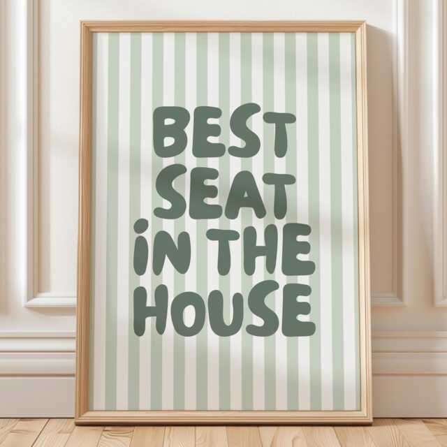 Best Seat in The House Art Print, Funny Above Toilet Wall Art, Trendy Retro Green Bathroom Decor - image 1