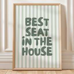 Best Seat in The House Art Print, Funny Above Toilet Wall Art, Trendy Retro Green Bathroom Decor - thumbnail 1