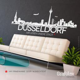 Wall Sticker Skyline D??sseldorf With Custom Text Panorama Wall Tattoo - 4 Sizes 25 Colors W112