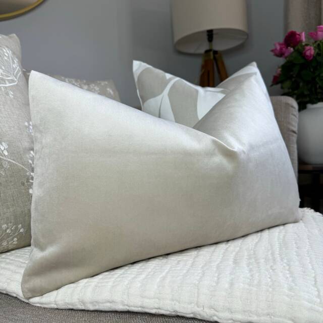 "Beige Pillow Cover, Neutral Euro Sham, Sofa Cotton Velvet Cushion Boho Home, Lumbar Cover 12"" X 20" - image 1