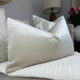 "Beige Pillow Cover, Neutral Euro Sham, Sofa Cotton Velvet Cushion Boho Home, Lumbar Cover 12"" X 20" - thumbnail 1