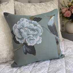 Flower Bird Design Cushion Cover in Duck Egg Teal, Decorative Throw Pillow Cover For Sofa Or Bed, Handmade UK - John Lewis Fabric - thumbnail 4